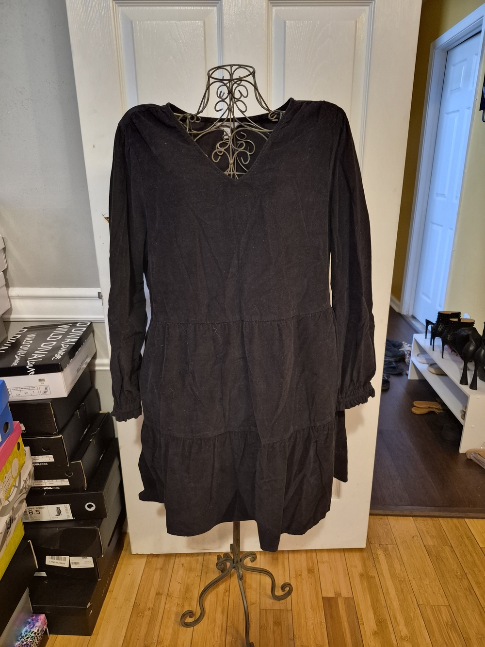 Black Long Sleeve Tiered Dress
